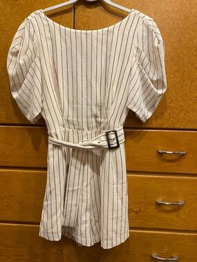 Cream Striped Belted romper